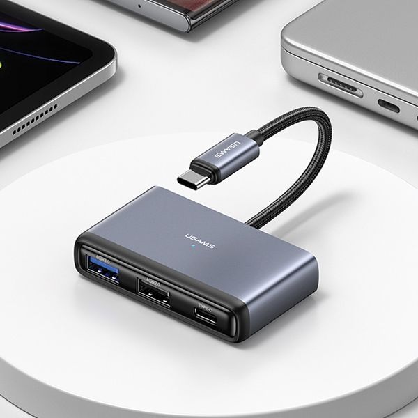 USAMS Adapter HUB 5w1 USB 2.0/USB 3.0/USB-C/TF/SD szary/dark grey