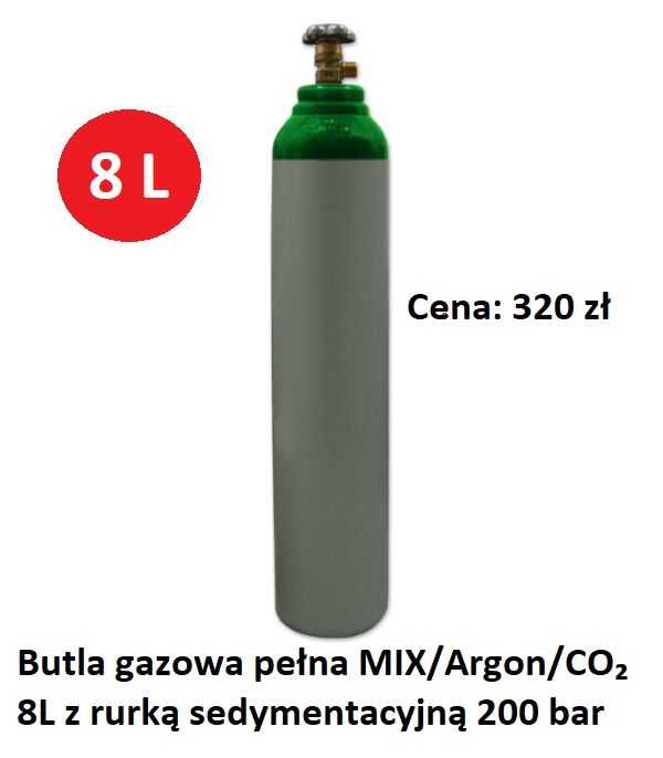 Butla gazowa pełna  MIX/Argon/CO₂ 8L 10L z rurką sedymentacyjną 200bar