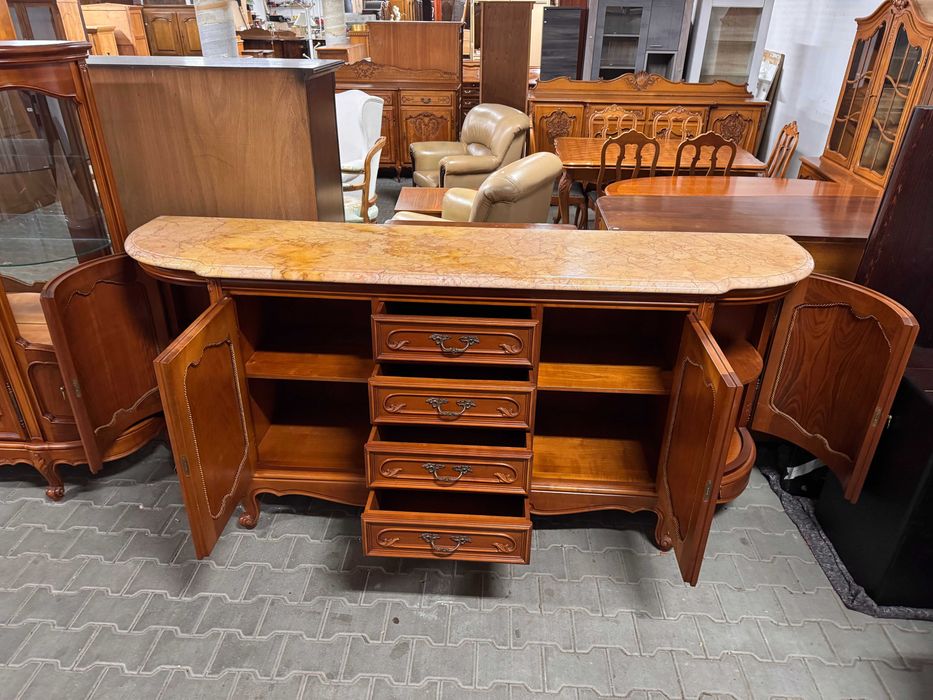 Jadalnia Ludwik zestaw mebli komoda marmur witryna rozkładany stół