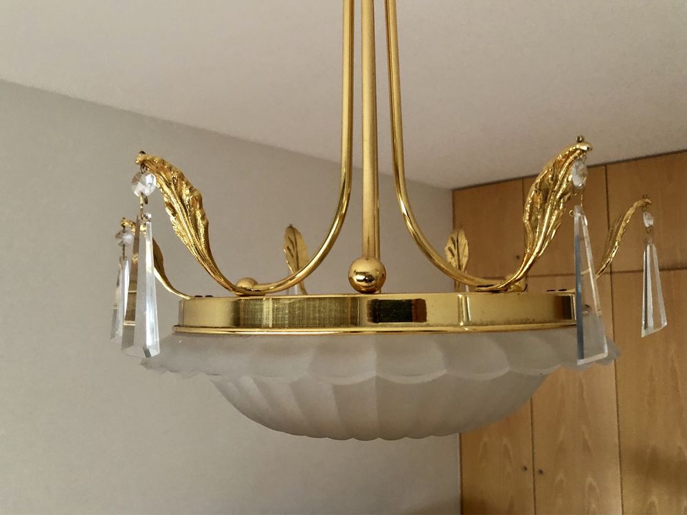 Candeeiro de teto (bronze dourado e vidro lapidado)
