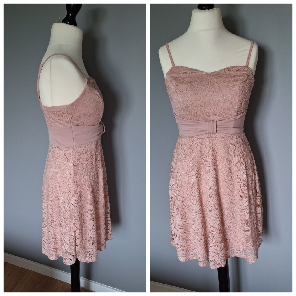 Koronkowa elegancka sukienka 40 l 42 xl rozkloszowana