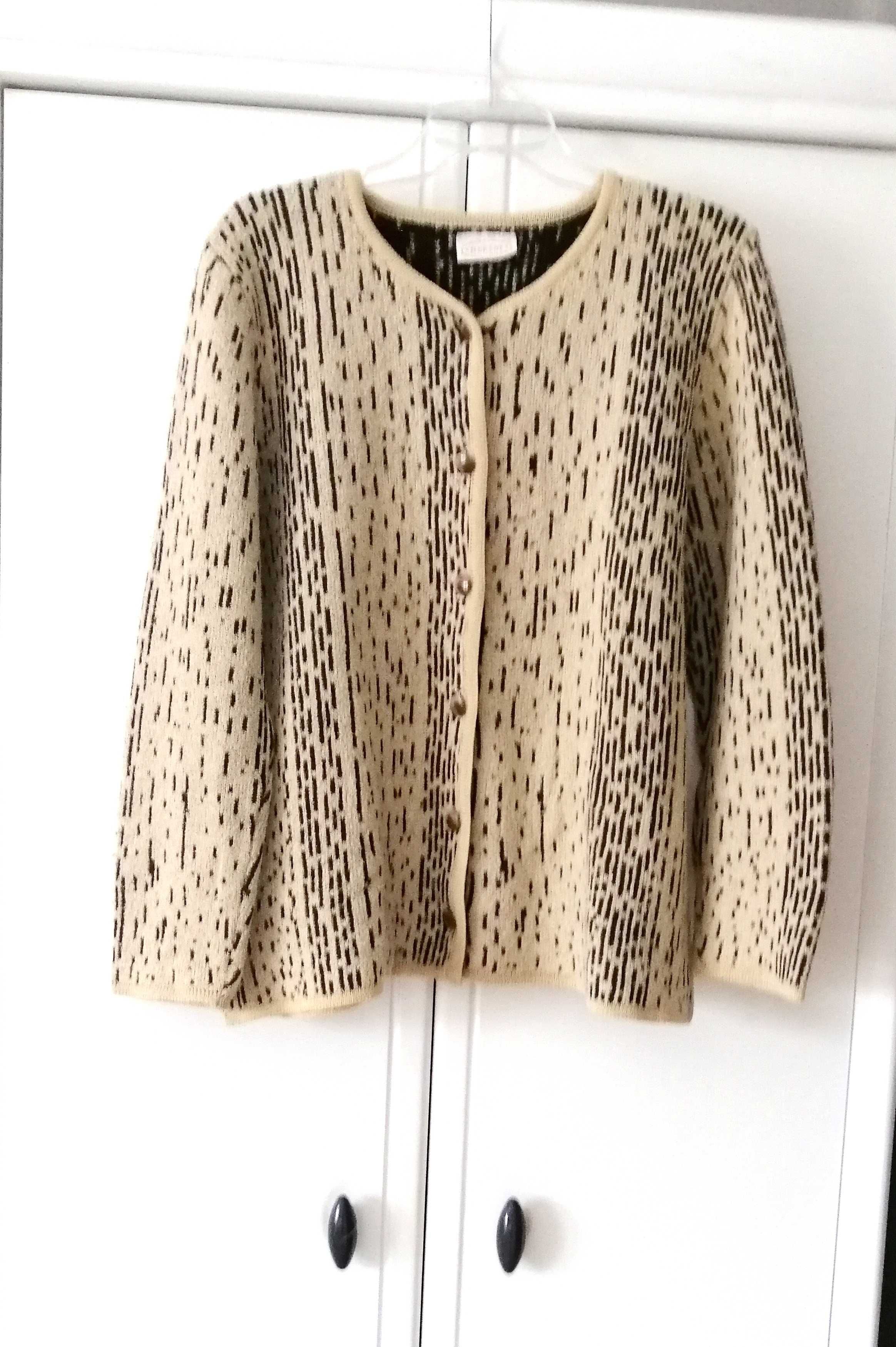 stary gruby beżowy sweter damski kardigan 46 48XXXL vintage cieply