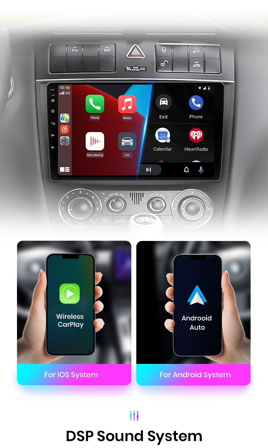 Rádio 9" Mercedes W203 Carplay Android Auto GPS 1/32GB + CANBUS NOVO