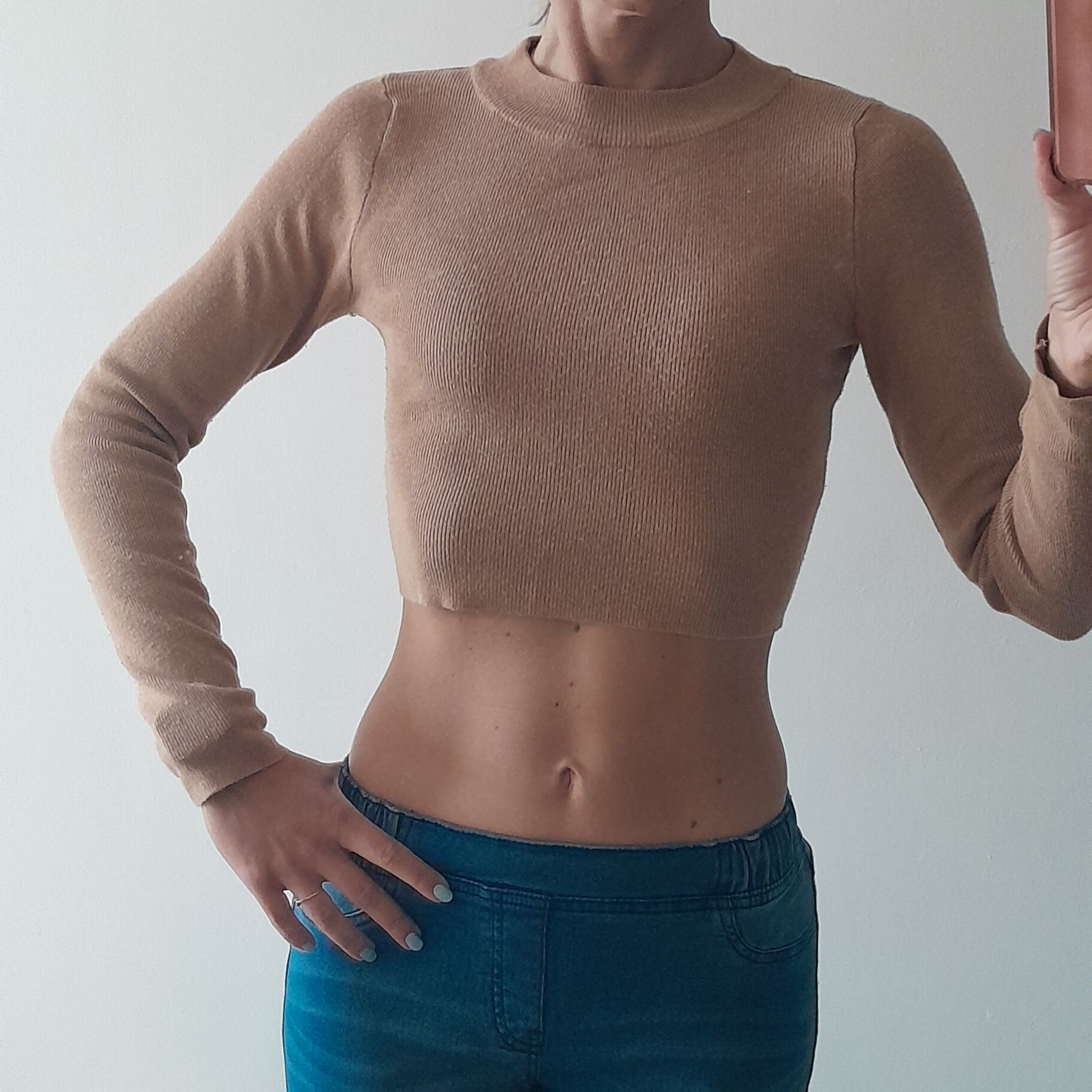 Sweterek sweter brązowy 36 S Reserved odkryty brzuch