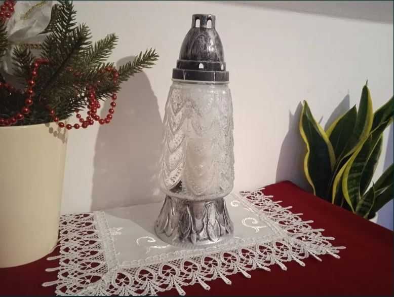 Znicze szklane choinka 3 szt Boże Narodzenie białe z wkładem