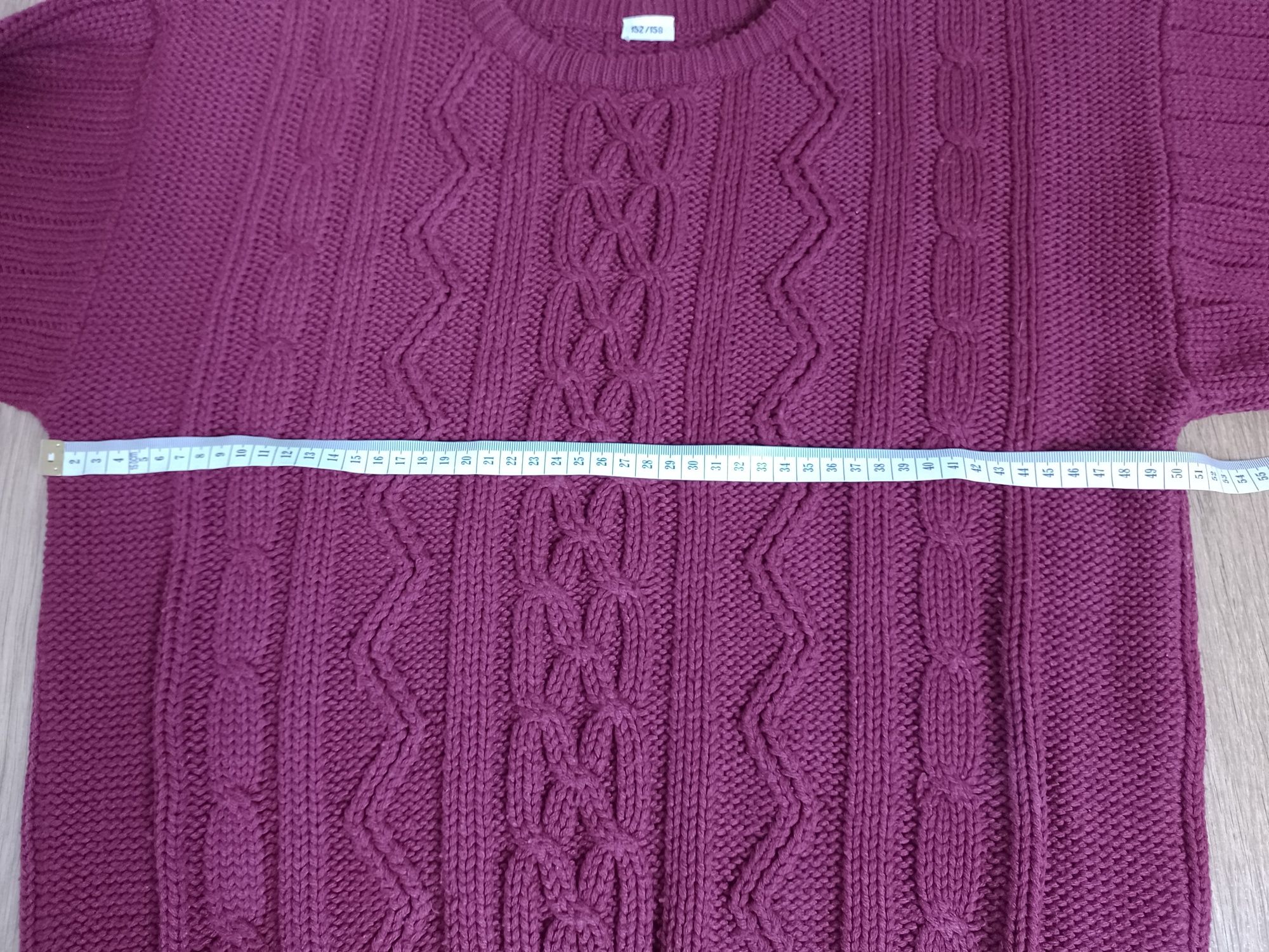 Bordowy sweter XS S gruby splot