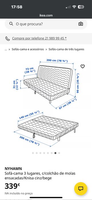 Sofa cama de 3 lugares sem capa exterior, preço negociavel