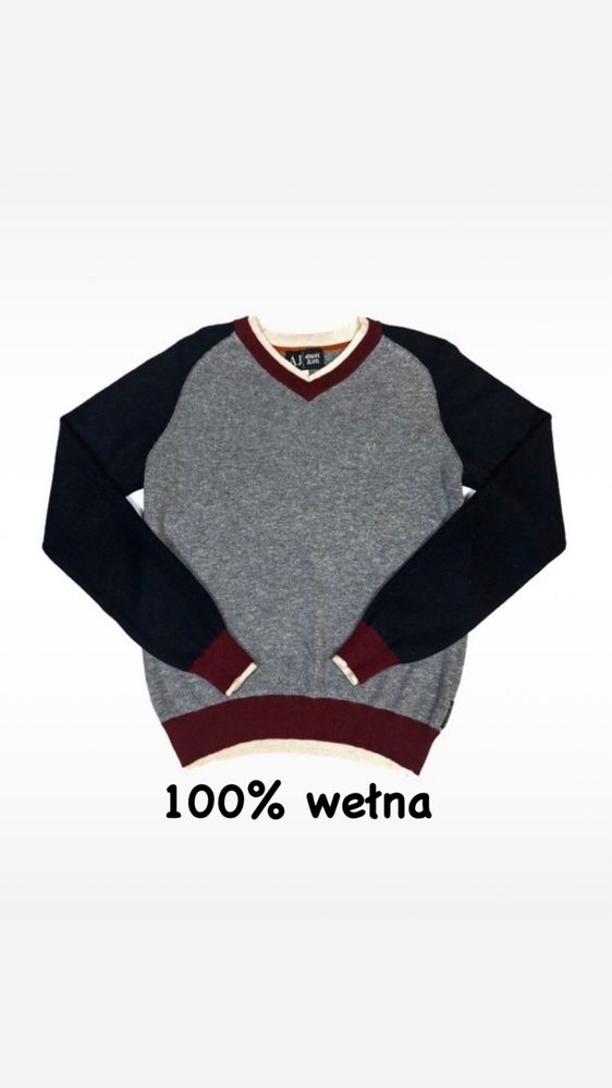 Sweter w serek Armani Jeans 100% wełna