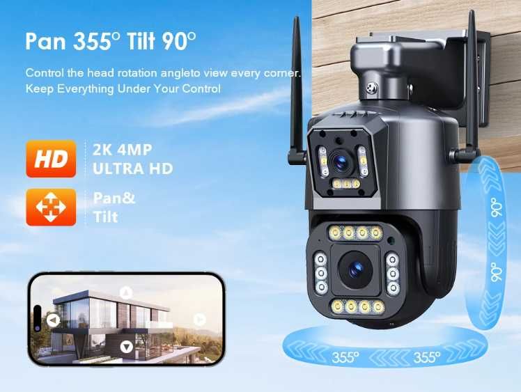 Kamera zewnętrzna 8MP obrotowa IP66 Full HD 355°x90° Wifi 10xZOOM