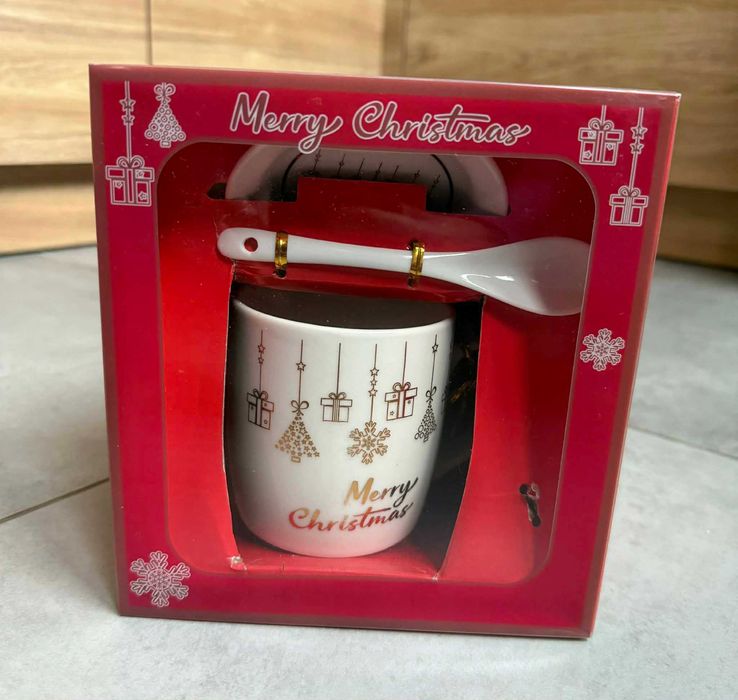 Zestaw Kubek Świąteczny z Zaparzaczem Łyżeczką 350ml na Prezent