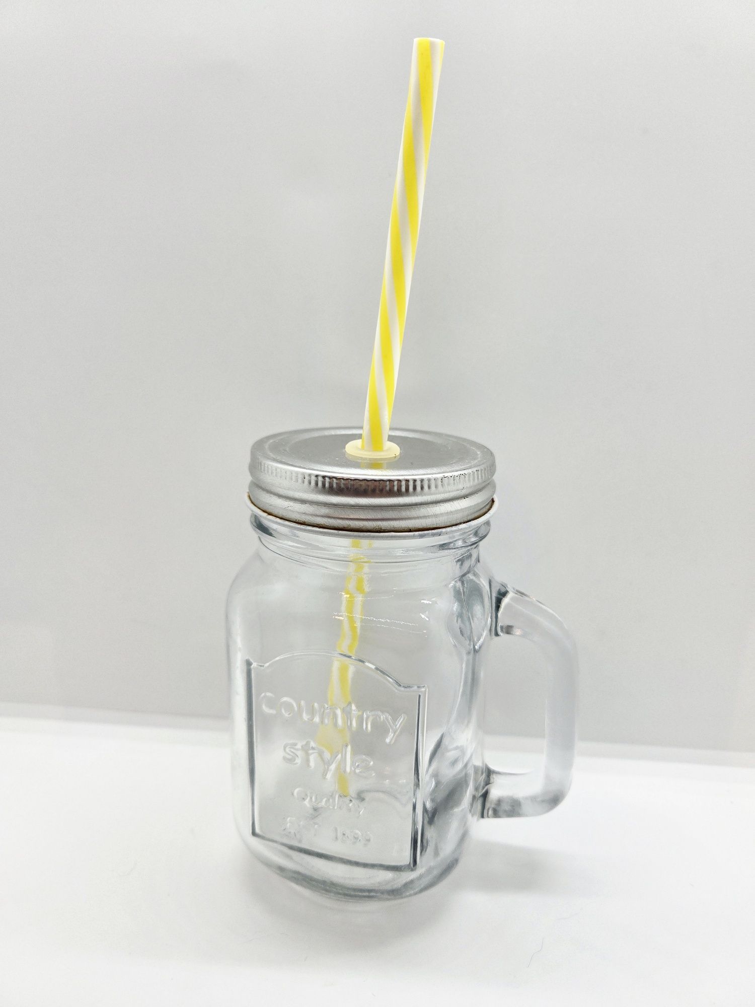 Szklany słoik ze słomką do picia z uchem 500 ml szklanka kubek