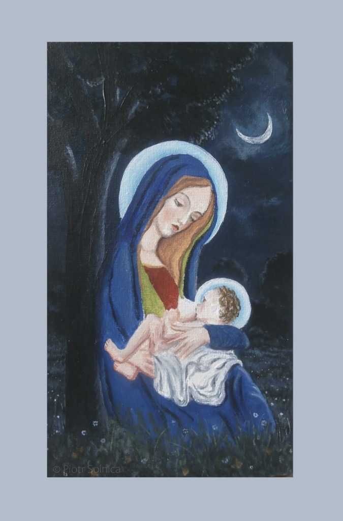 Autorska ikona "W drodze do Egiptu" olej na płótnie wymiary 25 x 15 cm