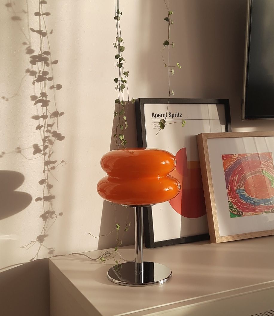 Lampka lampa stołowa szklana grzybek styl retro lata 70 vintage design