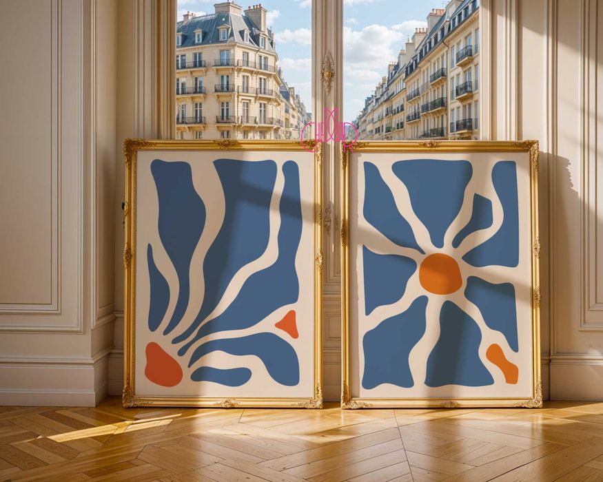 Plakat nowoczesny, niebieski kwiat, zestaw