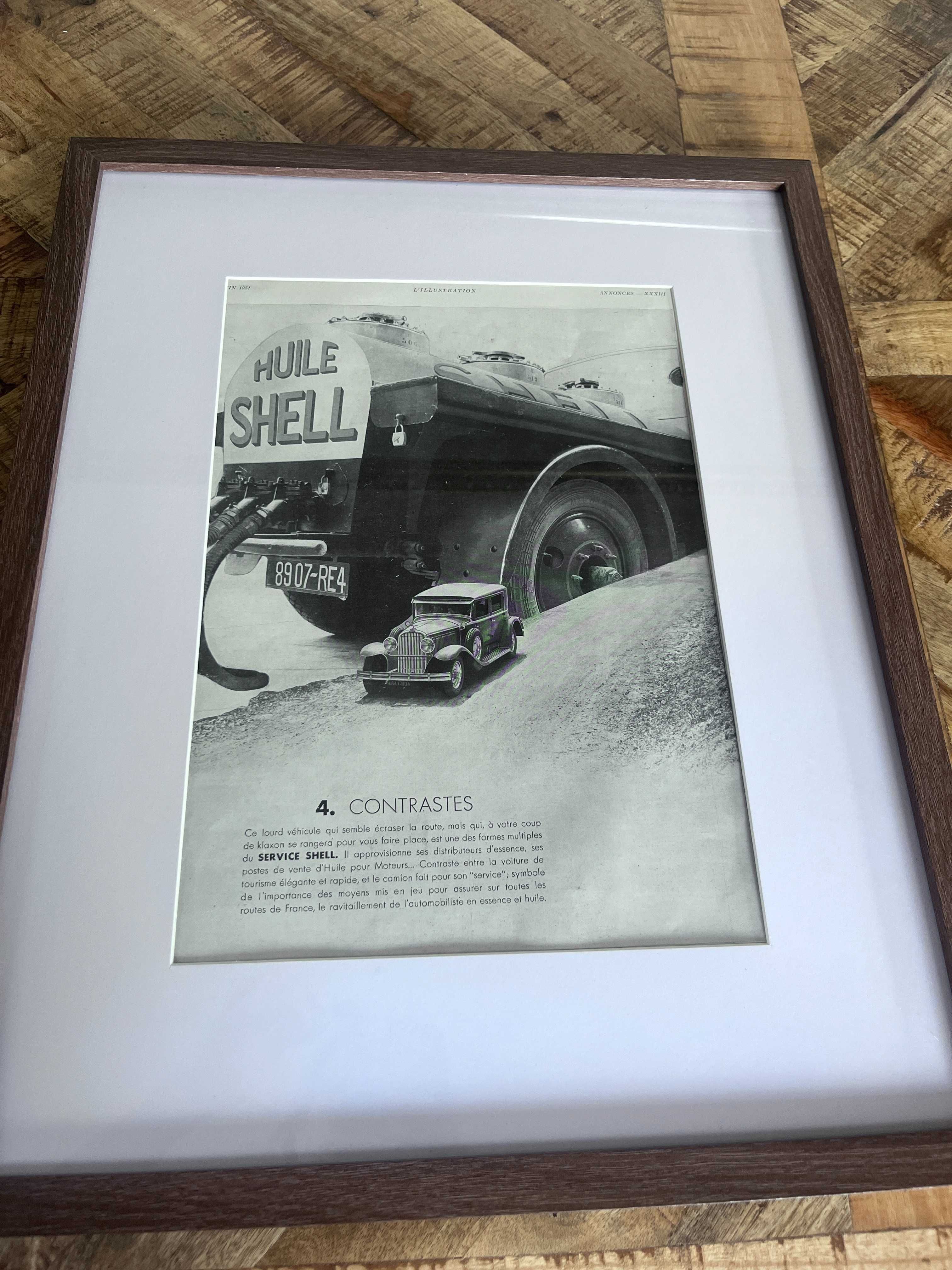 Vintage SHELL lata 30. oryginał oprawiona reklama w ramce