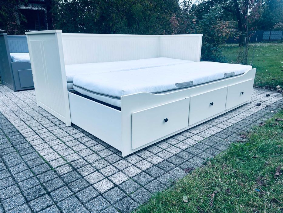 IKEA HEMNES Łóżko Leżanka z 3 szufladami, 2 materace, białe Transport