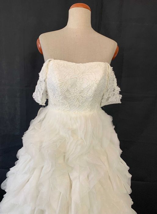 Nowa Suknia ślubna 36 S ivory falbany styl hiszpański księżniczka tiul