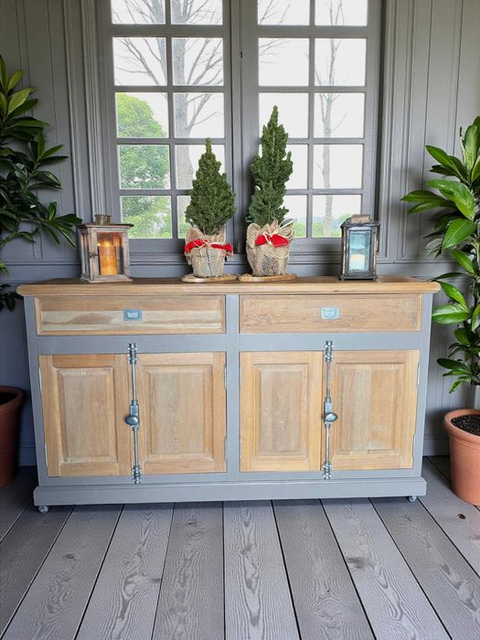 Komoda 180 drewniana wysoka szara DĘBOWA rustykalna farmhouse