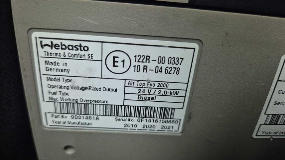 Webasto Air top Evo 2000 24V 2.0kw airtop Renault Gama T 19r igła