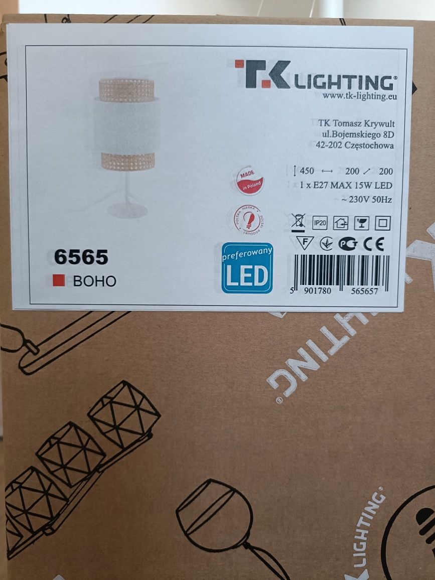 Lampka BOHO nocna rattanowa biała Agata Meble