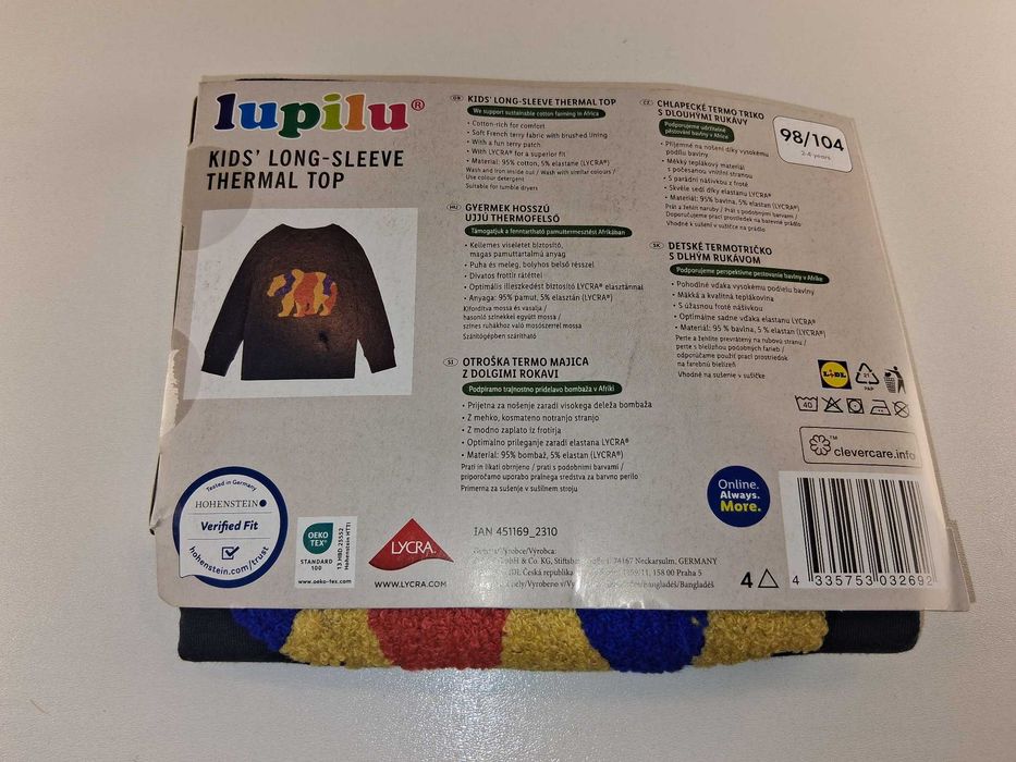 A237 Lupilu Termiczna Koszulka Długi Rękaw Chłopięca Miś Rozm. 98/104