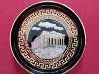 Grecki dekoracyjny porcelanowy talerz 24k gold Parthenon Acropolis