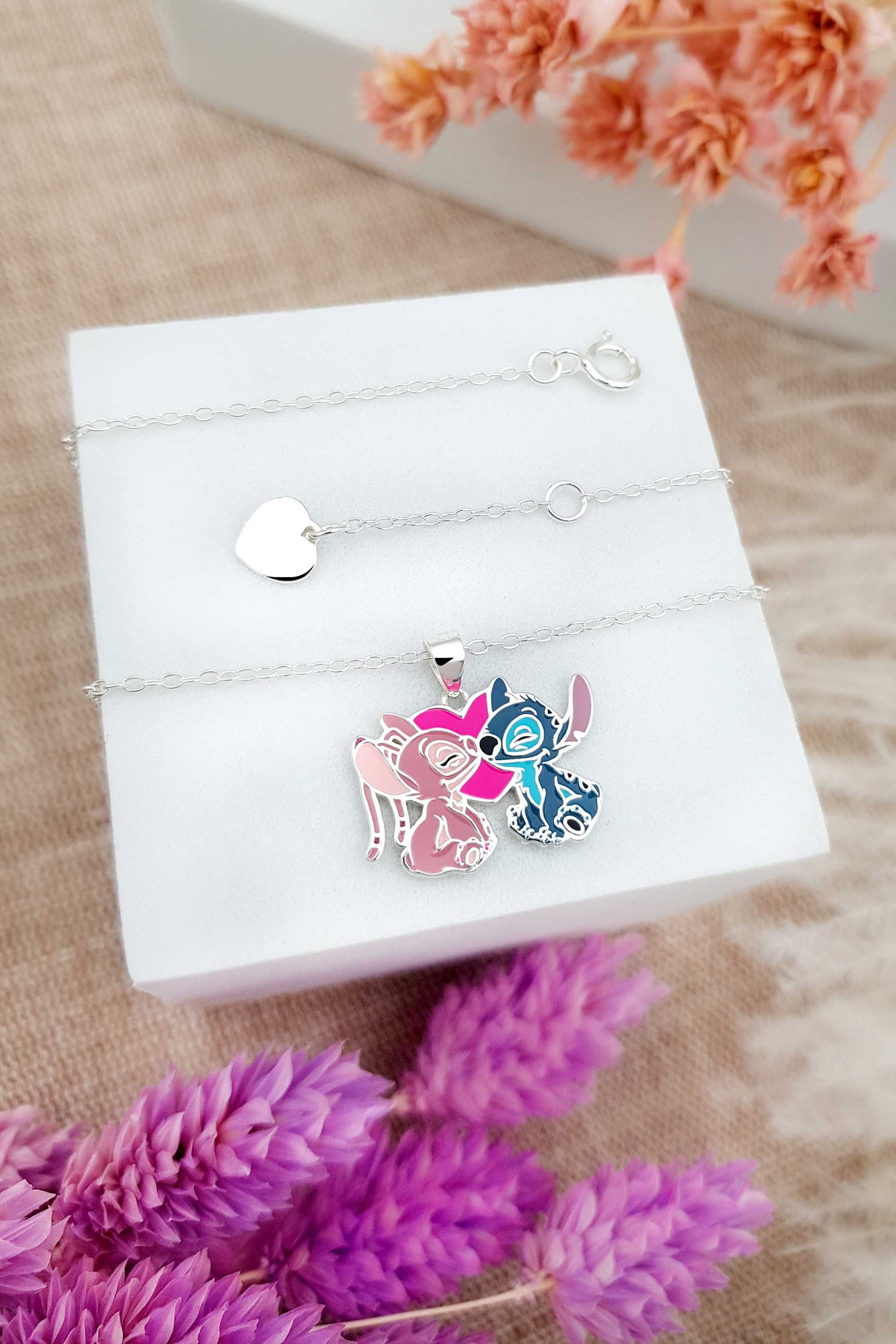 Srebrna celebrytka z kolorową emalią Stitch i Andzia Disney pr. 925