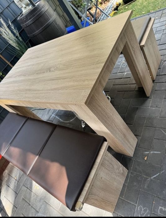 Komplet mebli stol 2 lawki tapicerowane