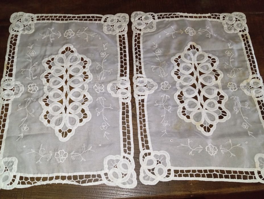 Panos Brancos Rectangulares Bordados Rendados Recortados Vintage