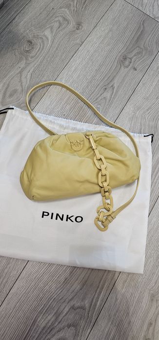 Torebka oryginalna Pinko bananowa mini chain żółta skóra skórzana nowa