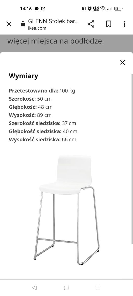 Krzesło barowe hoker stołek Ikea Glenn