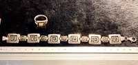Комплект срібні браслет перстень із золотою вставкою важкі геометри