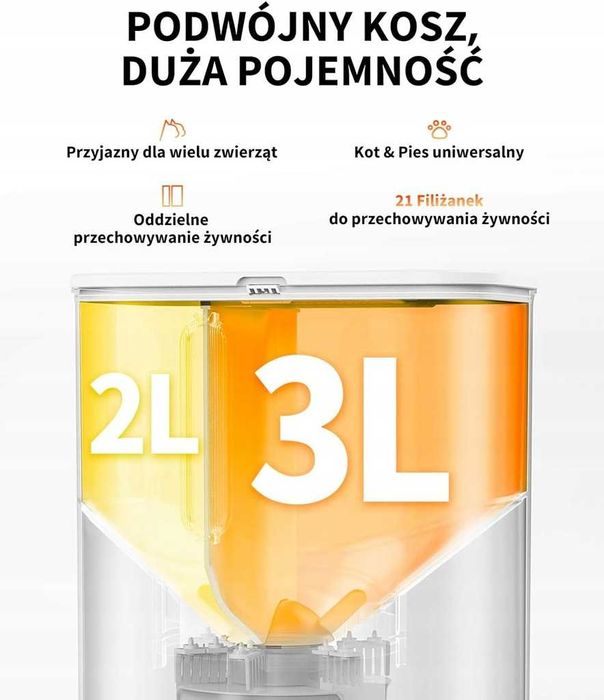 PETKIT Dozownik karmy 5L z kamerą 1080P WiFi podwójny lejek AI kot,.