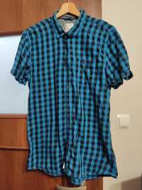 Koszula Cropp L 176 182 dla szczupłego chłopca czarno niebieska krata