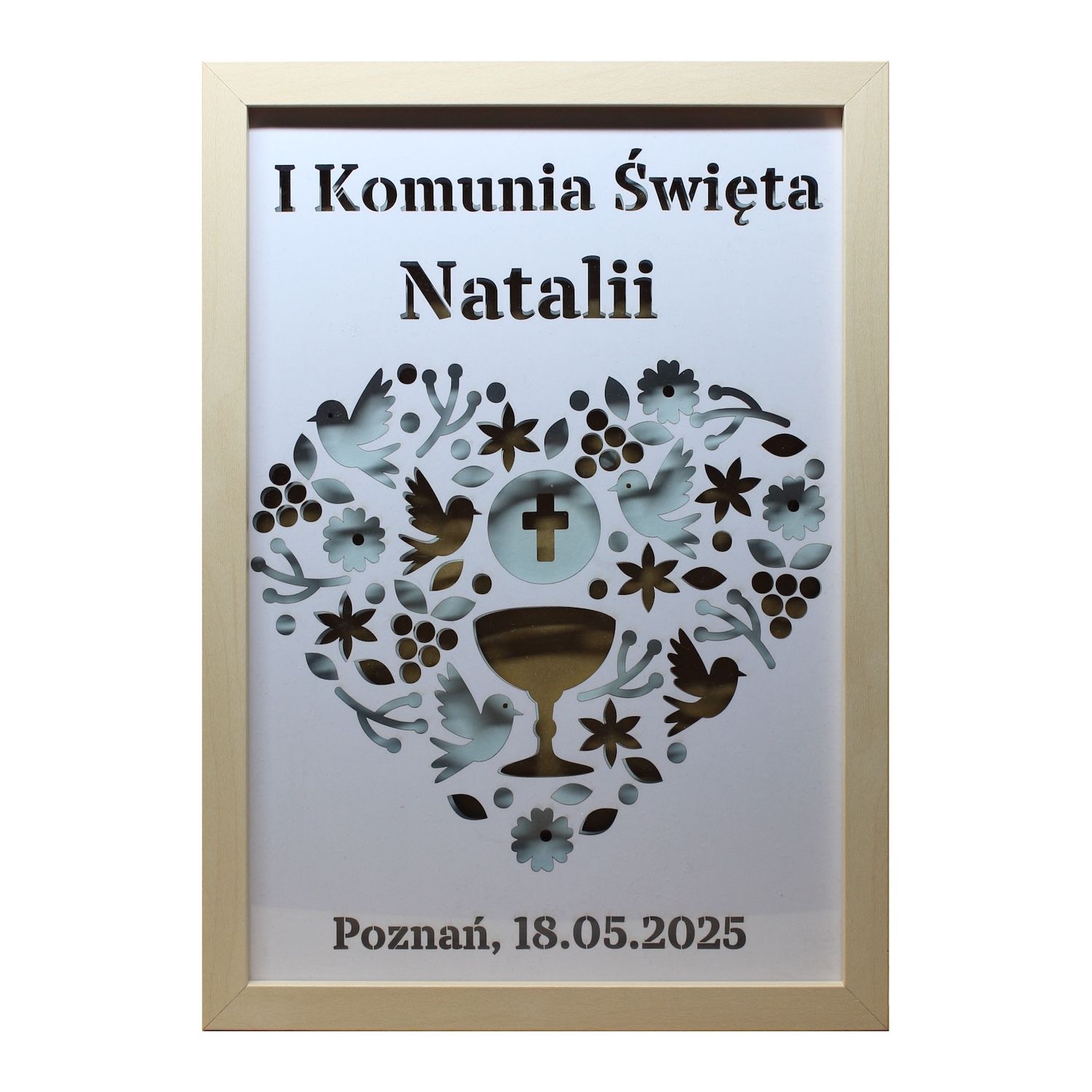 Personalizowana Ramka 3D Shadow Box Pamiątka Komunii Serce