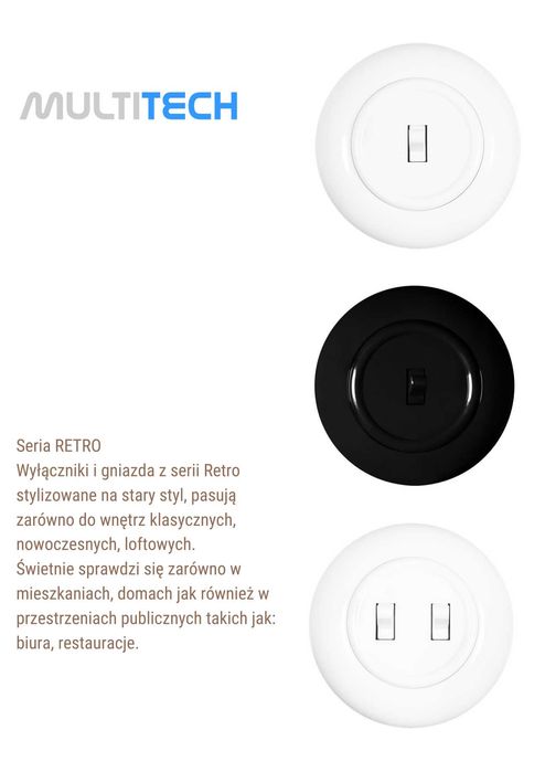 RETRO Gniazdo pojedyncze okrągłe z bolcem ścienne z ramką Białe