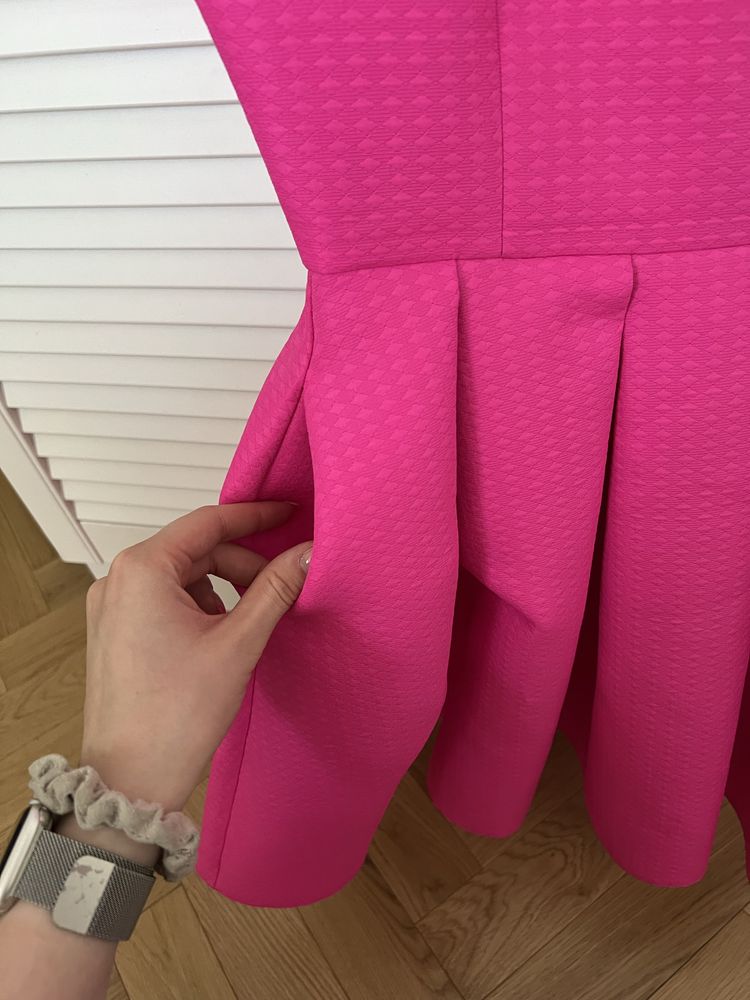 Elegancka sukienka na wesele XS Różowa A.Rudzka wizytowa neonowa