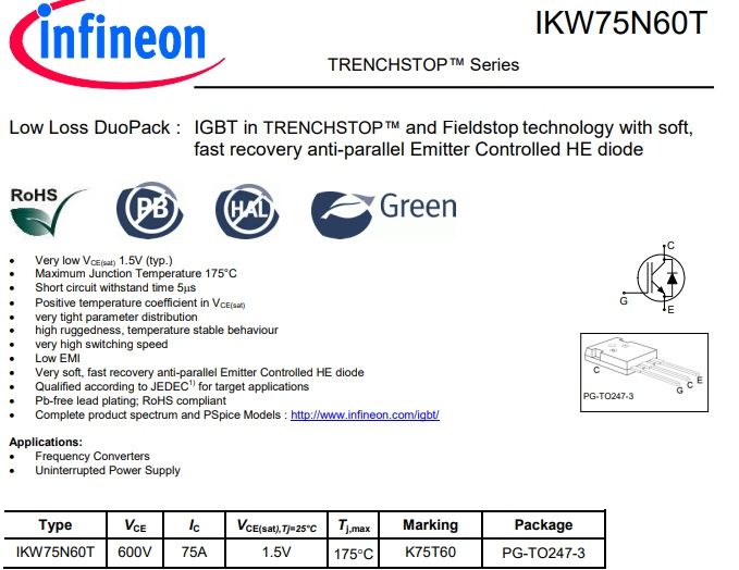 IKW75T60T б/у K75T60 IGBT