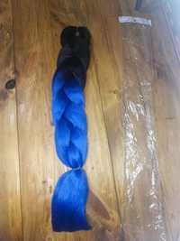 Канекалон коса цветные пряди черный синий 60 см
