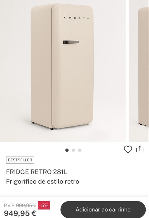 Frigorifico CREATE retro 281L - Novo com fatura