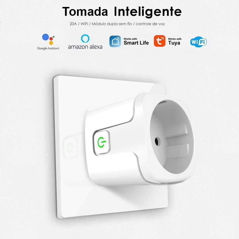 Tomada Wifi Google, Alexa, Tuya 16A/20A medidor energia