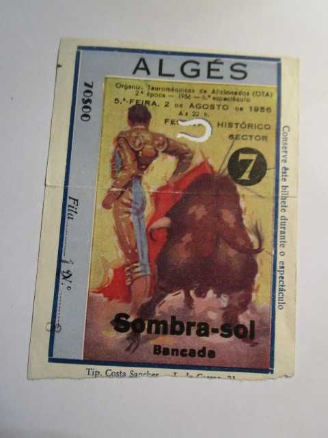 bilhete Tourada Festa Brave Algés 1956