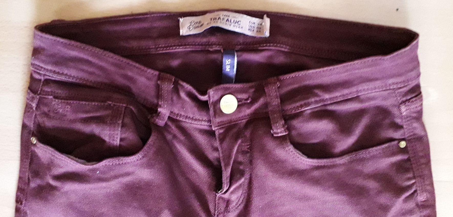Spodnie Zara 34 slim xs bordowe burgund