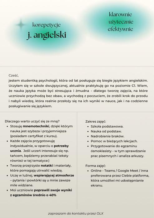 korepetycje z j. ANGIELSKIEGO + przygotowanie do egzaminu + notatki