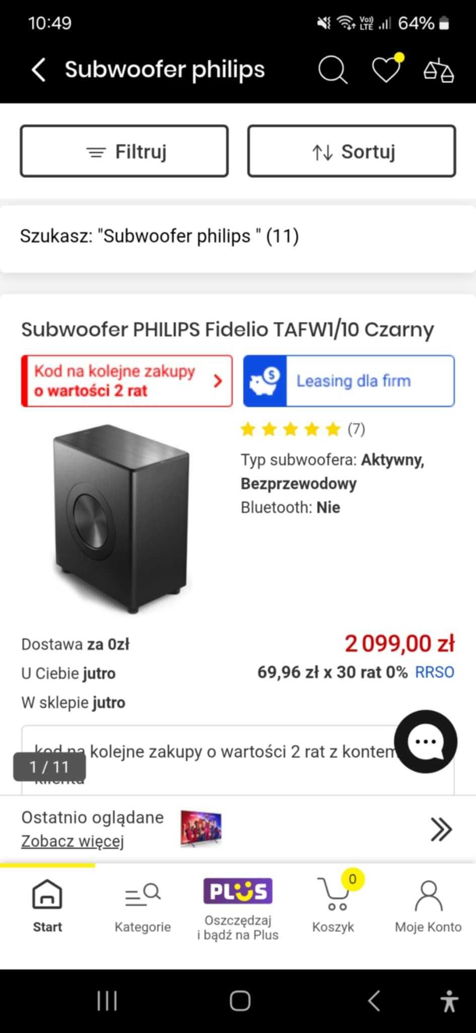 Subwoofer Philips Fidelio TAFW1/10 czarny REZERWACJA