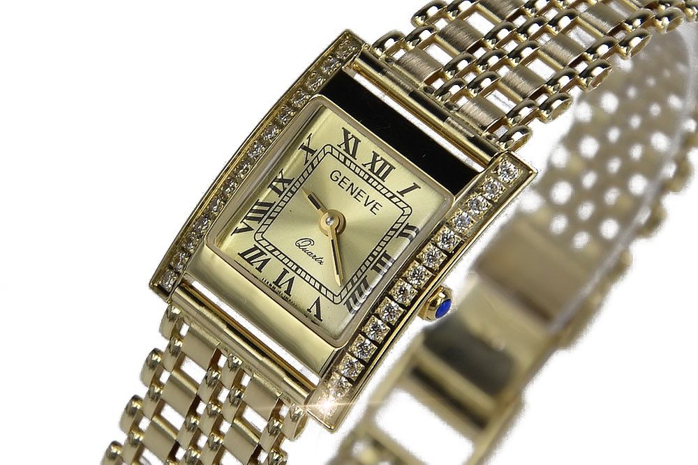 Złoty zegarek 14k 585 z bransoletą damski Geneve lw035y&lwb001y K
