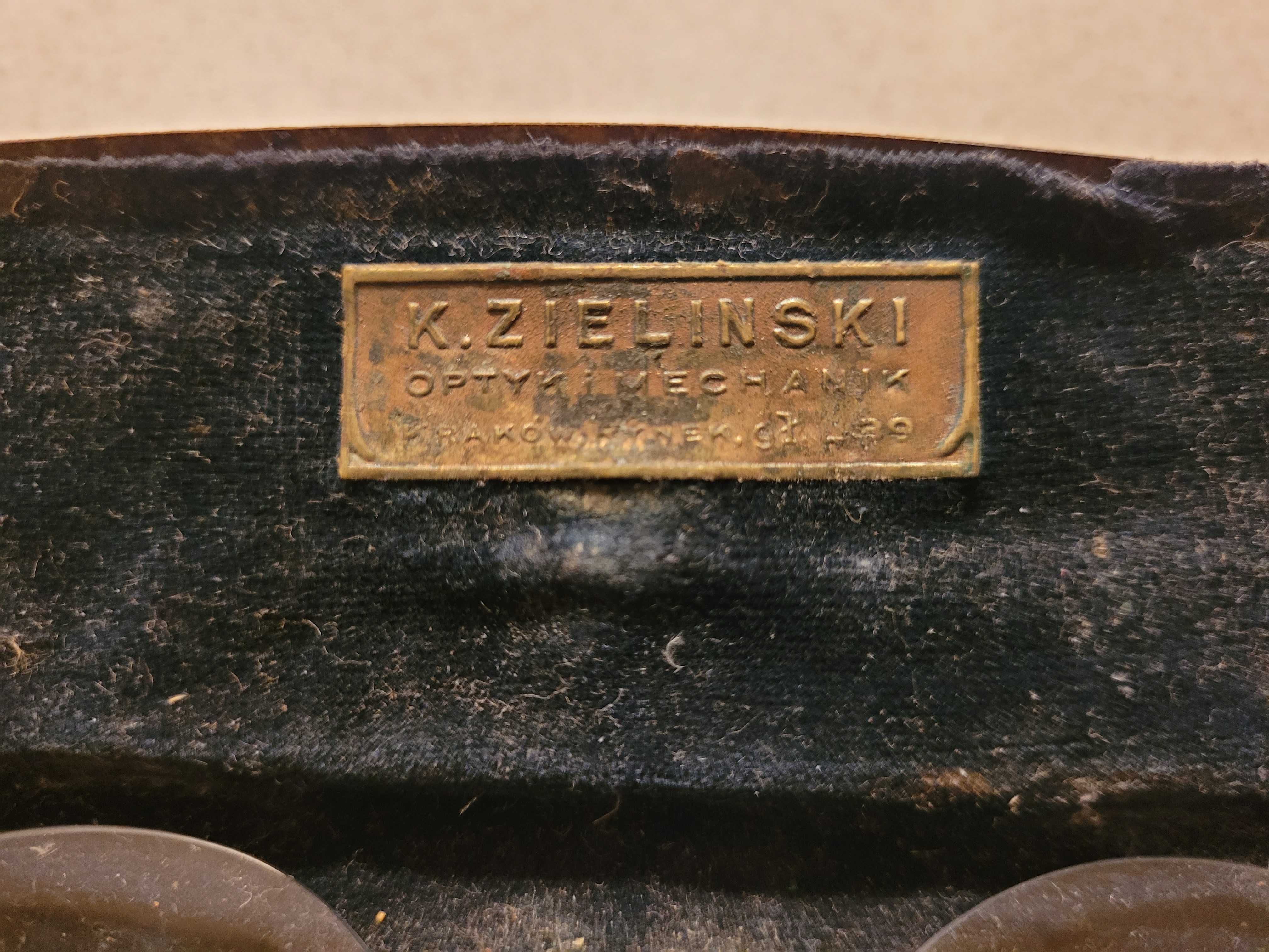 Binokle przedwojenne K. Zieliński Optyk Mechanik Kraków