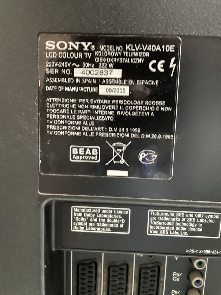 LCD 40 polegadas SONY TV KLV-V40A10E