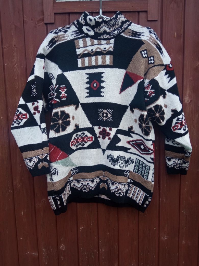 Vintage wzorzysty sweter damski onesize gruby turecki
