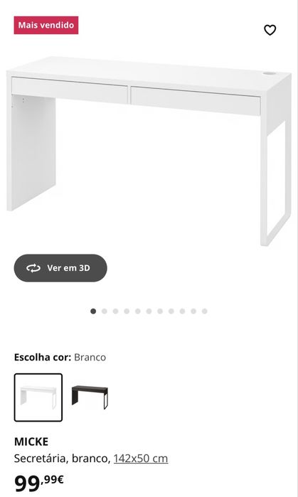 Secretária, branco, 142x50 cm